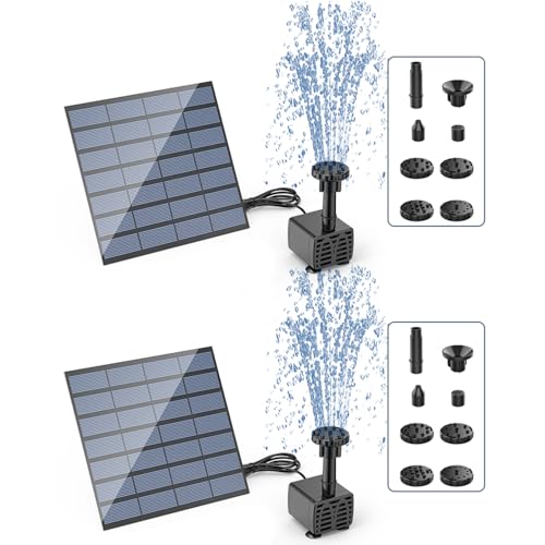 2‑Pack DIY Solar Fountain Pump with 6 Nozzles & 9.8ft Power Cord