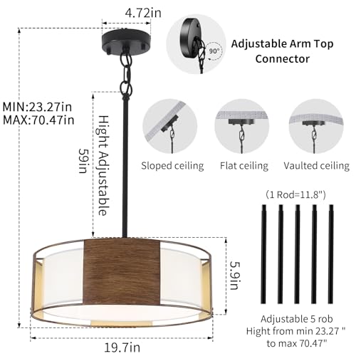 19.7'' Farmhouse Drum Chandeliers for Dining Room