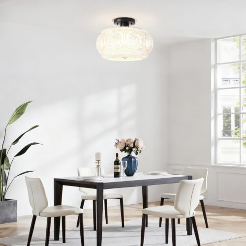 12" Milk Glass Semi Flush Mount Ceiling Light Fixture