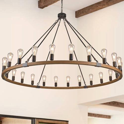 Oak Wooden Wagon Wheel Chandelier 24