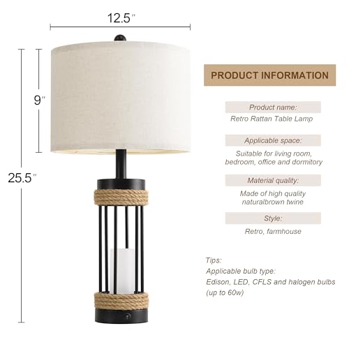 25" Table Lamps Set of 2 with Night Light (2 Count)