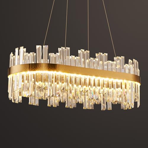 39.3" Glod Rectangular Modern Led Crystal Dining Room Chandelier
