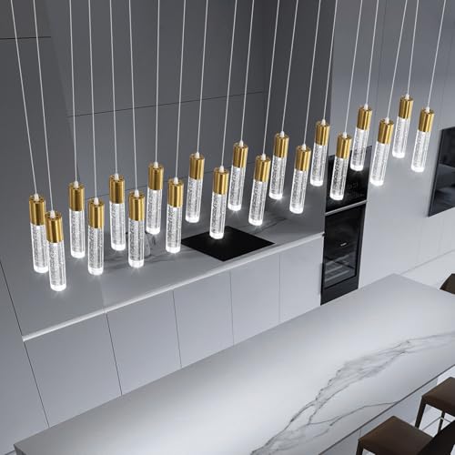 20 Lights Modern Crystal Chandeliers LED Pendant Light for Kitchen Island Dining Room Entrance Foyer Living Room 6000K Gold