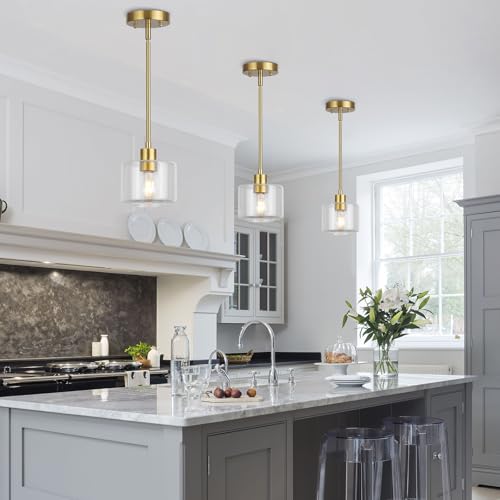 Brushed Gold Pendant Lights Kitchen Island 2 Pack (2 Count)