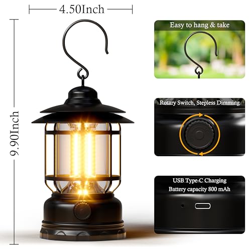 Retro LED Black Portable Battery Powered Camping Lanterns (3 Count)