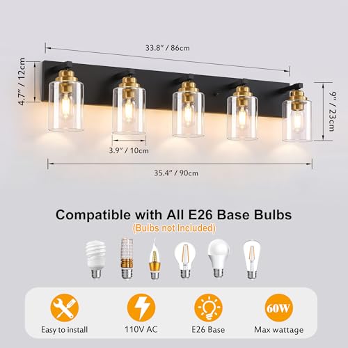 5 Light Black and Gold Bathroom Vanity Light