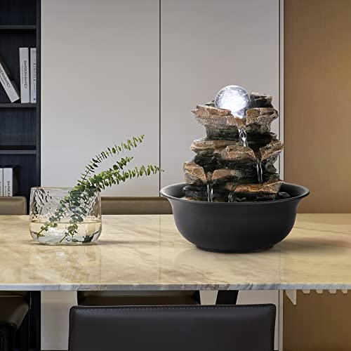 Indoor Water Fountain Tabletop Fountain Stacked Rock with LED Light