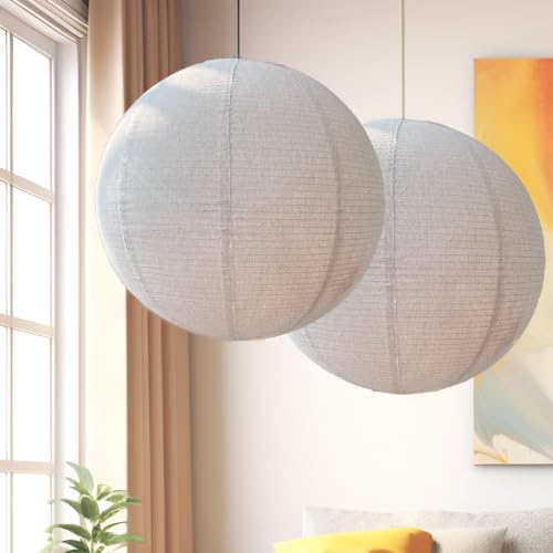 2PCS Hanging Lamp Shade Can replace Large paper lantern 20INCH Linen Pendant Light Shade Round Off (2 Count)