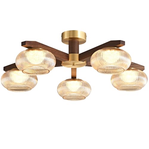 Modern Walnut Wood LED Ceiling Light Fixture