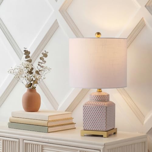 Cleo 21.5" Red & White Ceramic Table Lamp with Brass Base