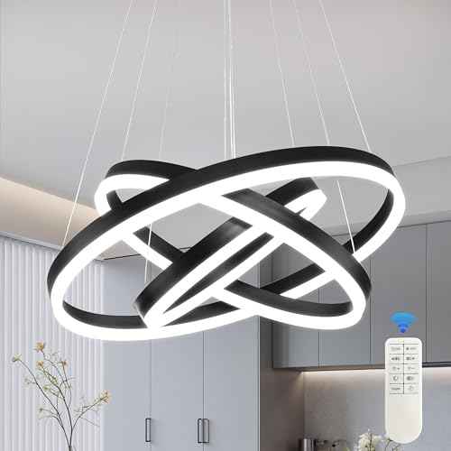 Modern Led Chandelier 3 Rings Black Pendant Lights Dimmable Chandeliers Color Temperature Height Adjustable Black Chandelier Led Pendant Light for Living Room Dining Room Bedroom Entryway