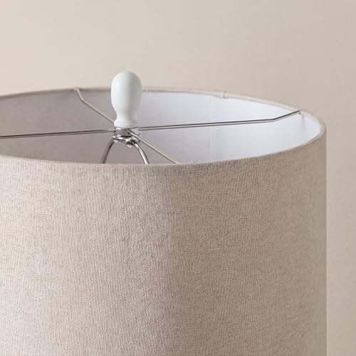 Home 24" White Textured Ceramic Table Lamp with Tan Linen Shade