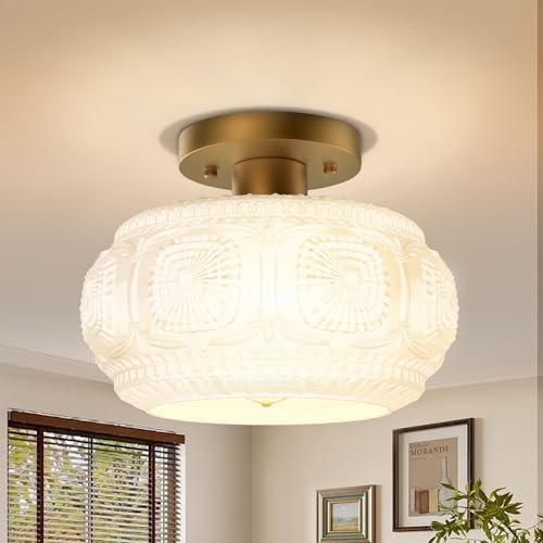 Milk Glass Semi Flush Mount Ceiling Light Fixture