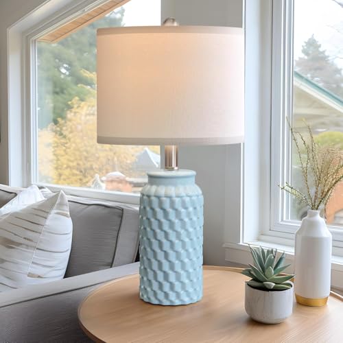 20.5" Light Blue Modern Ceramic Bedside Lamp Set of 2 for Bedroom Decor Farmhouse Table Lamp for Living Room Office Dorm (2 Count)