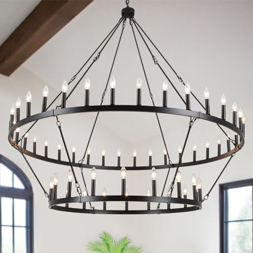 60 inch Black Extra Large Wagon Wheel Chandelier