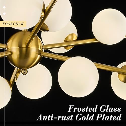 Large Gold Sputnik Ceiling Light Fixture 51in 16 Light Frost Glass