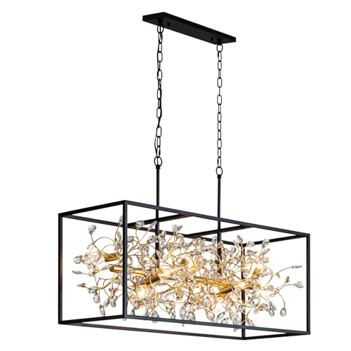 Modern Black and Gold Rectangle Crystal Chandeliers for Dining Room (8 Count)