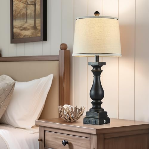 28" Tall Farmhouse Table Lamps with USB C+A Ports and AC Outlet
