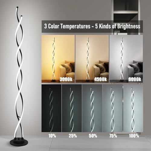 Modern Floor Lamps for Living Room Black 3‑Color Remote Dimmable