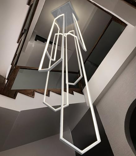 6 Rings Large Chandelier for Staircase Modern High Ceiling Chandelier LED Dimmable Chandeliers for Foyer Staircase Foyer Enterway Living Room Villa Silver