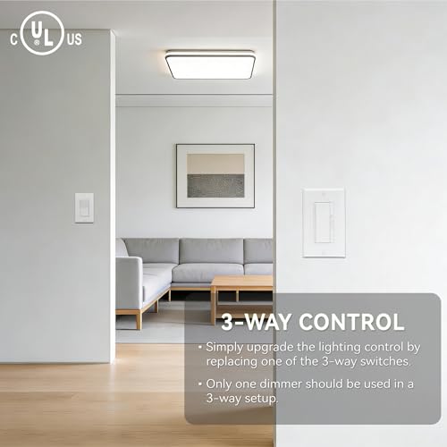 6 Pack LED Dimmer Light Switch Single Pole or 3 Way Dimmable Light Switch Compatible with LED CFL Halogen and Incandescent Bulbs with Adjustable Minimum Brightness UL Listed White (6 Count)