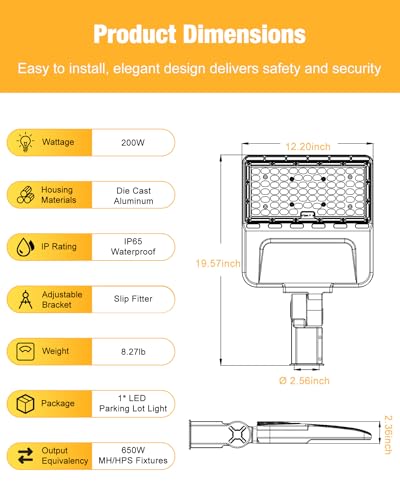 LED Parking Lot Light 200W 28000LM 5000K (3 Count)