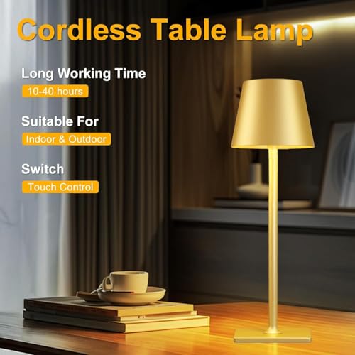 Gold Rechargeable Cordless Table Lamp (2 Count)