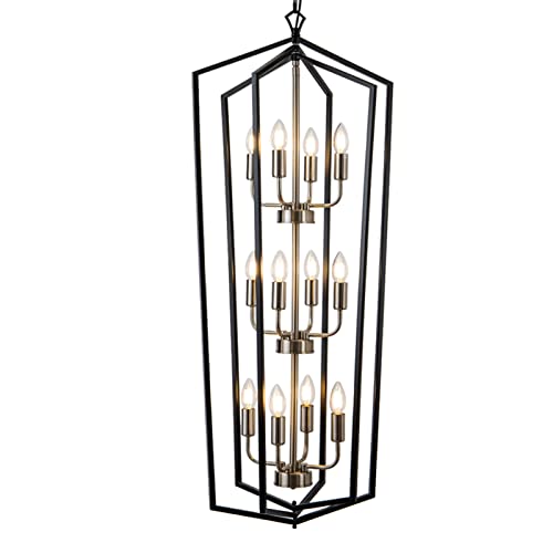 12 Light Lantern Tired Foyer Entryway Hanging Lights Farmhouse High Ceiling Pendant Lights Industrial Chandelier for Hall Foyer Entryway Living Room