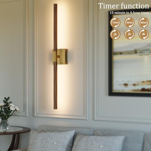 Gold & Walnut Battery Operated Wall Sconce with Remote Control