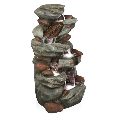 WIN1548 Outdoor Floor Cascading Stone Fountain with LED Lights