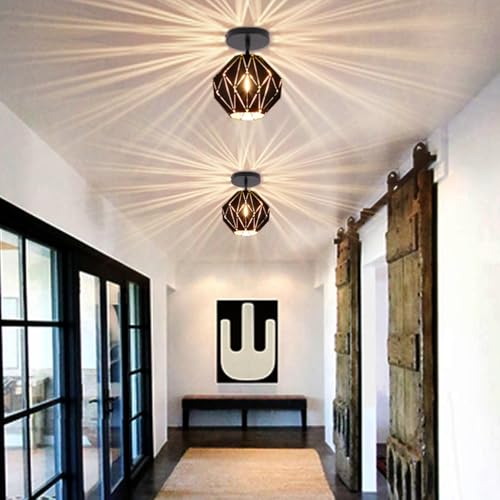 Pendant Light Industrial Vintage Pendant Lamp Retro Farmhouse Ceiling Hanging Light Fixture Black Metal Creative Geometric Diamond Shade Pendant Lighting for Kitchen Island (38.4 Ounce)