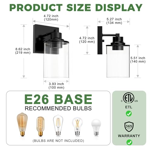 Black Wall Sconces Set of 2 Bathroom Vanity Light (2 Count)