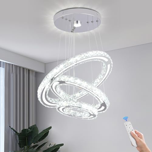 3 Ring Dimmable LED Crystal Chandelier 47W with Remote