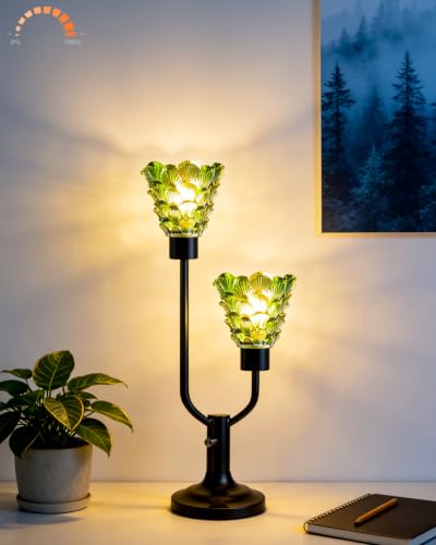 Green Glass Table Lamp for Living Room Vintage Lamp Gift Dimmable