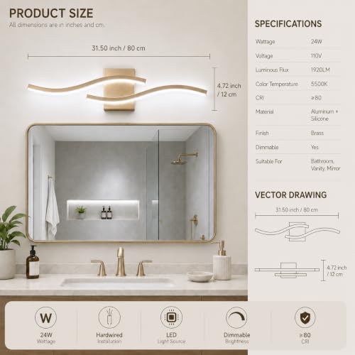 Modern Vanity Lights Dimmable Bathroom Light Fixtures Over Mirror Bathroom LED Vanity Light for Bathroom Living Room