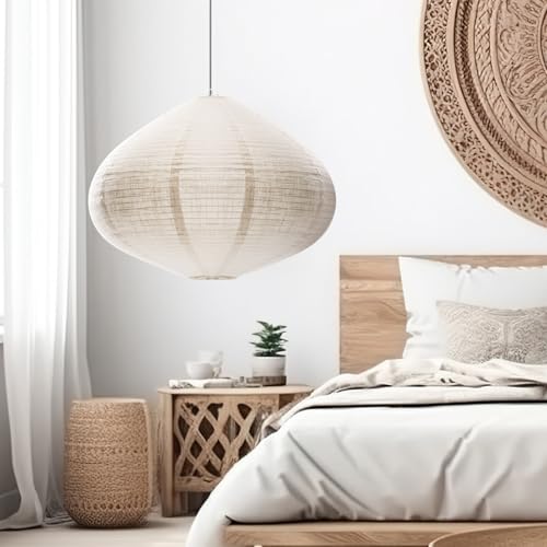 2PCS Hanging Lamp shade oval Can replace White Paper Lanterns 20INCH Linen Pendant Lampshade Handmade Hanging Lantern Minimalist White Suitable for the Living room Bedroom Kitchen (2 Count)