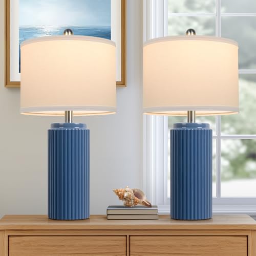 23.5" Blue Ceramic Table Lamps Set of 2 (2 Count)