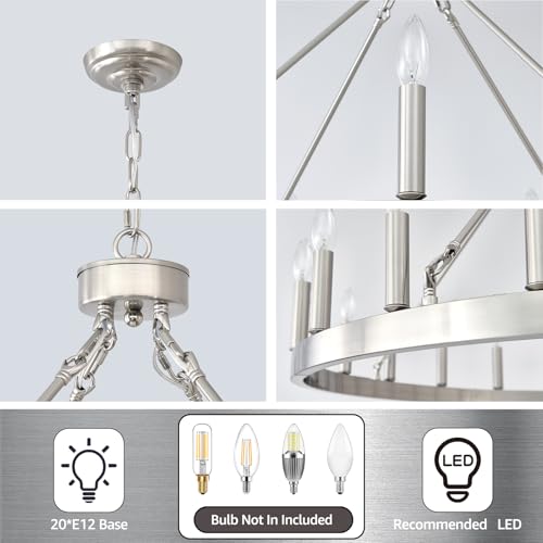 40" Brushed Nickel Wagon Wheel Chandelier 20