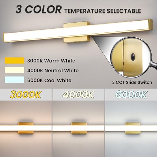 Modern LED Bathroom Vanity Light 36 inch 24W Dimmable 3CCT Bathroom Light Fixture Over Mirror Rectangle Bath Vanity Light Bar with Double Layer Acrylic Shade (36 inch(es))