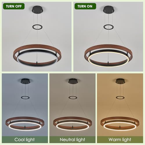 Modern LED Chandelier Circular Farmhouse Red Walnut Color