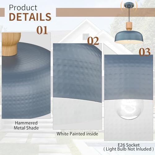 Dusk to Dawn Industrial Pendant Light Fixtures Ceiling Hanging with Hammered Metal Shade