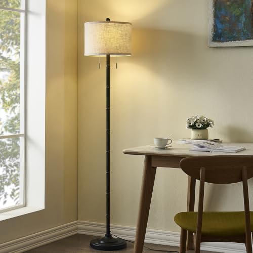 Upgraded 2 Light Mid Century Modern Black Floor Lamp for Living Room (Black)