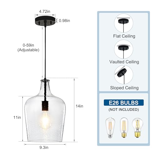 2 Pack 9.3" Glass Pendant Lighting for Kitchen Island (2 Count)