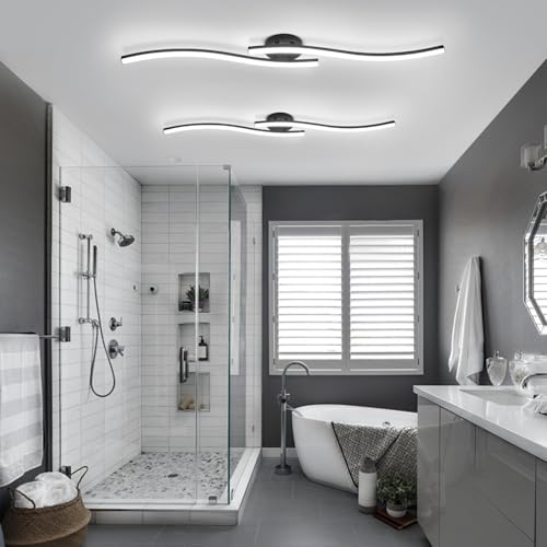 39.37Inch Linear Ceiling Light 6000K Black Modern Ceiling Light Fixture 28W Long Flush Mount Ceiling Lamp for Hallway (2 Count)