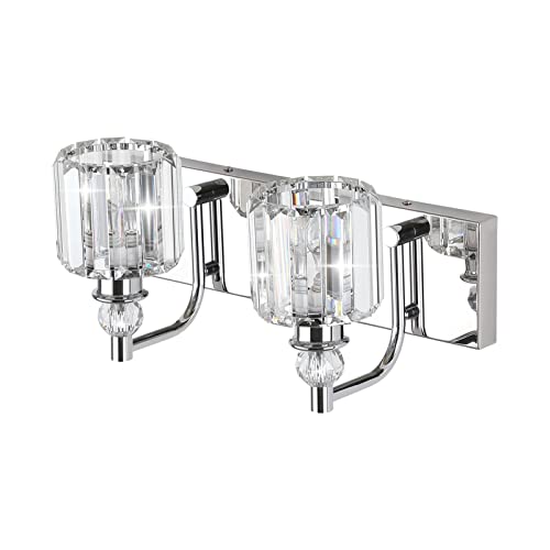 Crystal Vanity Lights 2 Lights Modern Crystal Chrome Bathroom Vanity Light for Bathroom Lighting Fixtures Over Mirror (2 Count)