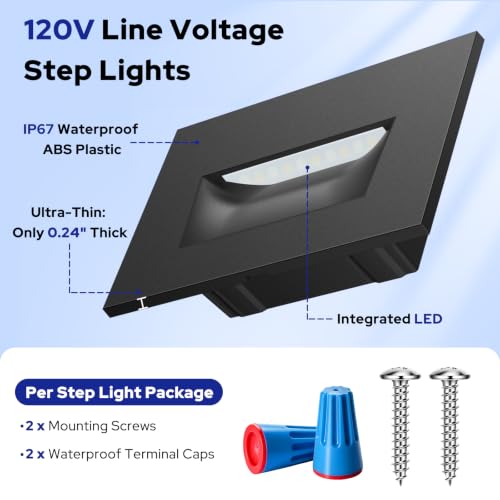 120V Hardwired Dimmable LED Stair Lights for Standard Gang Box (6 Count)