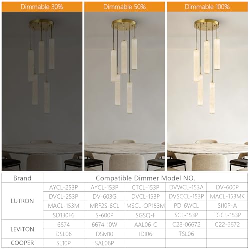 Natural Alabaster Pendant Lights for Kitchen Island White Marble Long Tube Chandelier 4000K Modern Gold Ceiling Light Fixtures for Bedroom Dining Room Table Living Room Hallway