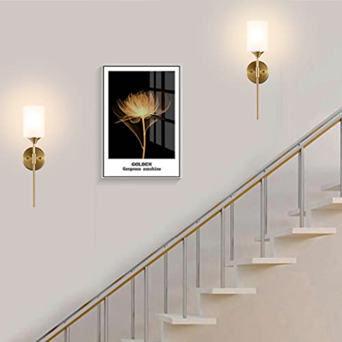 Gold Wall Sconce Set of 2 with White Cylinder Glass Shades Modern Mid Century Bathroom Vanity Wall Light Fixtures Industrial Brushed Brass Wall Lamp for Bedroom Mirror Living Room Restaurant (2 Count)