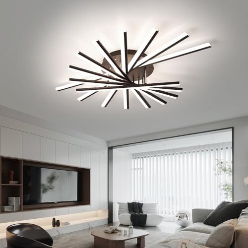 9 Lights Linear Modern Ceiling Lamp 45.3 inch Dimmable Led Semi Flush Mount Black Spiral Ceiling Light Fixture for Bedroom Dining Room Kitchen Island Living Room