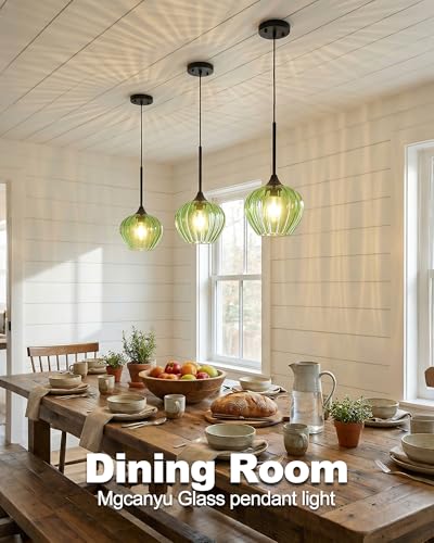 2 Pack Green Glass Pendant Lights Kitchen Island with Black Finish (2 Count)